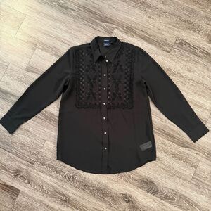 Gap Sheer Beaded Boyfriend Fit Button Up